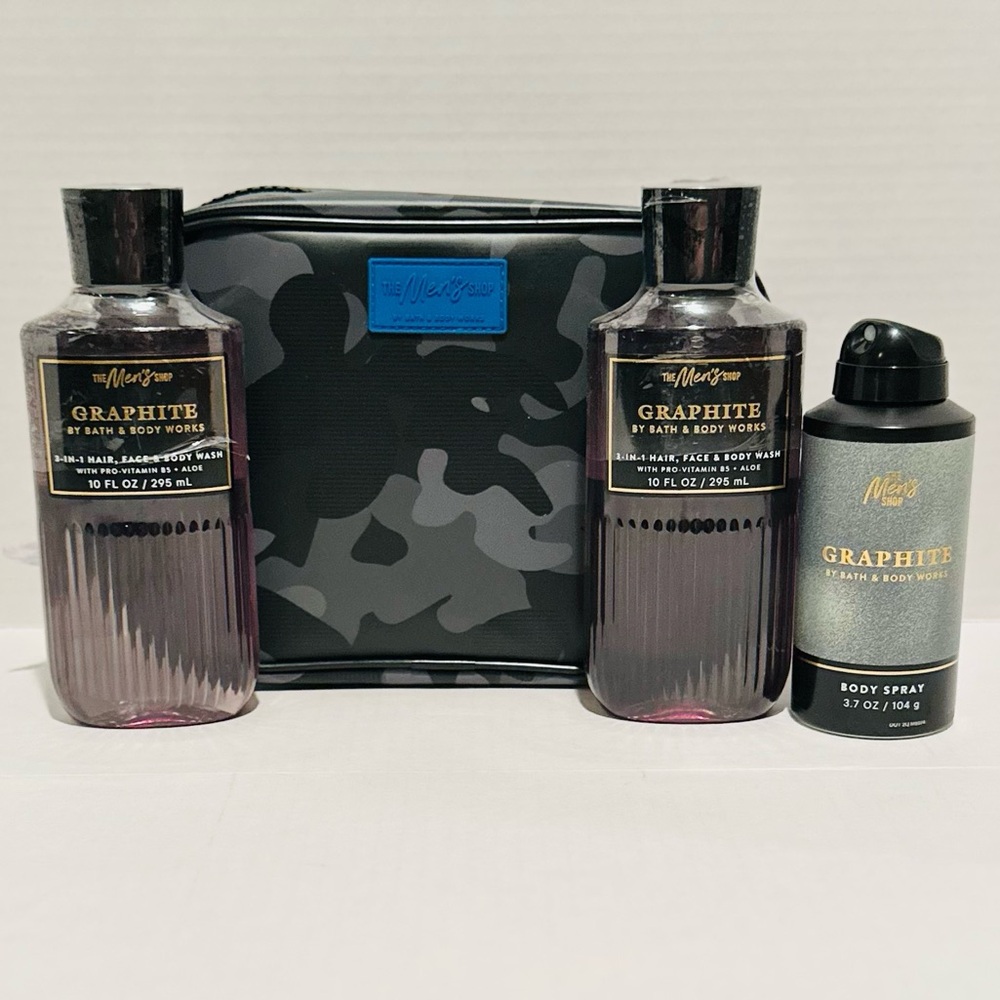 Bath & Body NEW Men’s (2) Graphite 3-n-1 Hair,Face& Body Wash,Spray,Dopp Kit